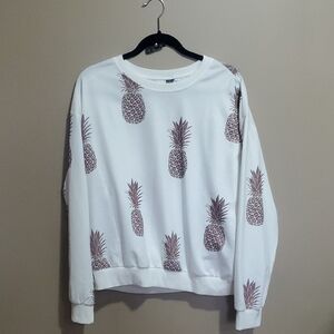 SHEIN White Pineapple Print Crewneck Sweater Size XL